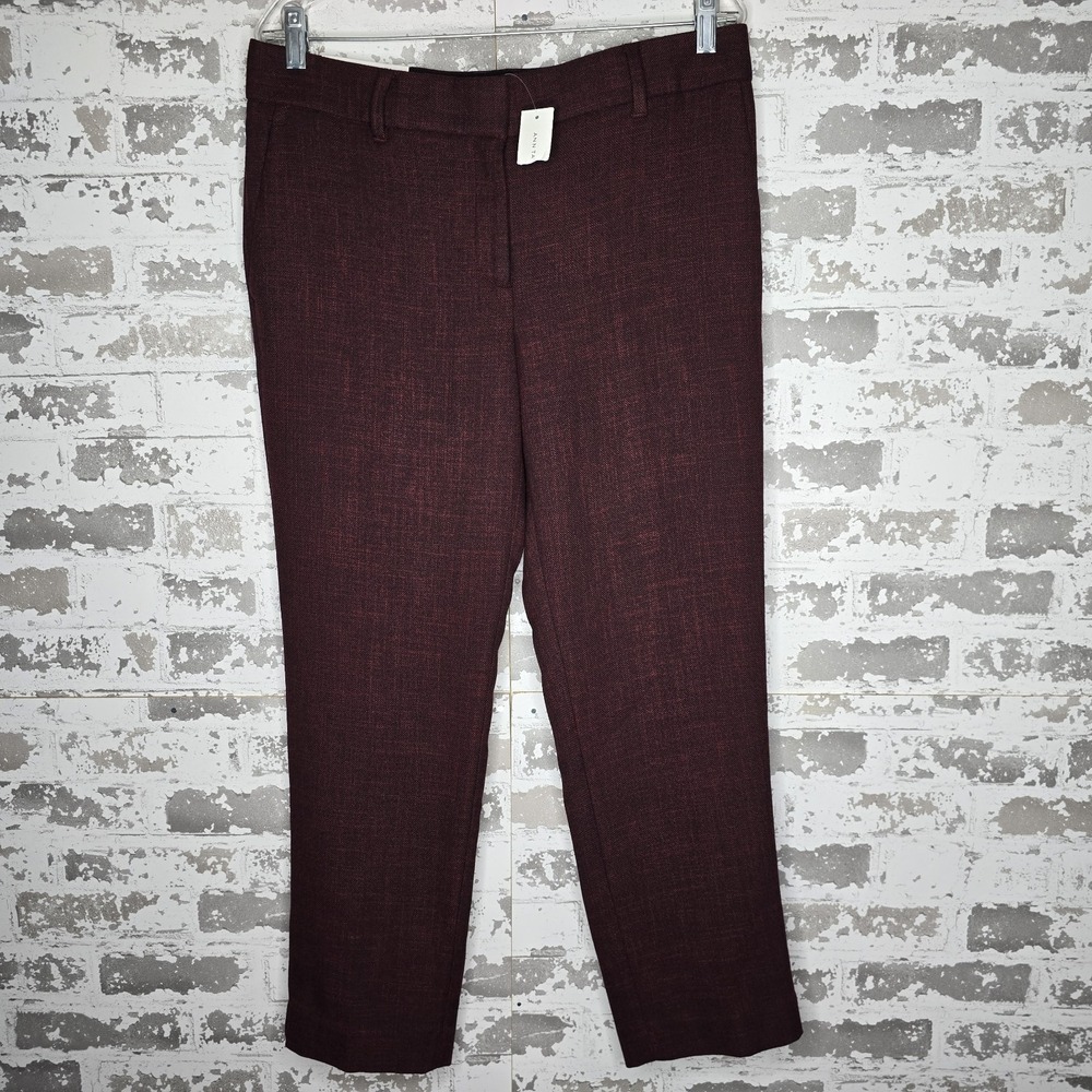 NWT Ann Taylor Pants Women 8 The Ankle Devin Fit Burgundy Crosshatch Doublecloth